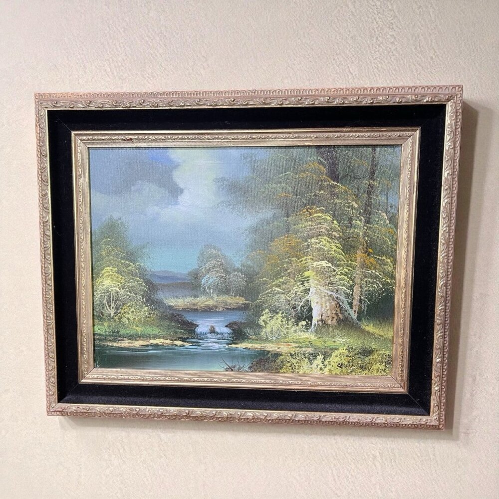 Vintage Original OIL PAINTING Mountain LANDSCAPE w/ Stream Signed Whitman MCM